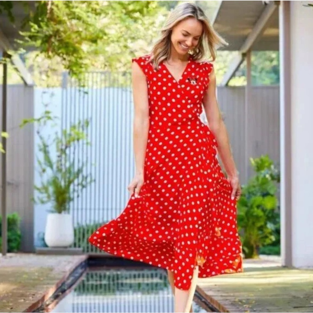 Disney Red and White Wrap Sundress with Flutter Sleeves